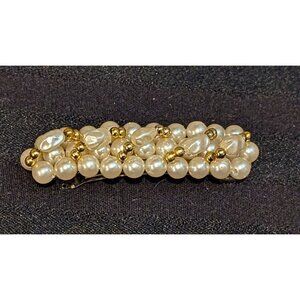 Elegant Faux Pearl & Gold Bead Hair Clip Barrette 3.5 Inches Long